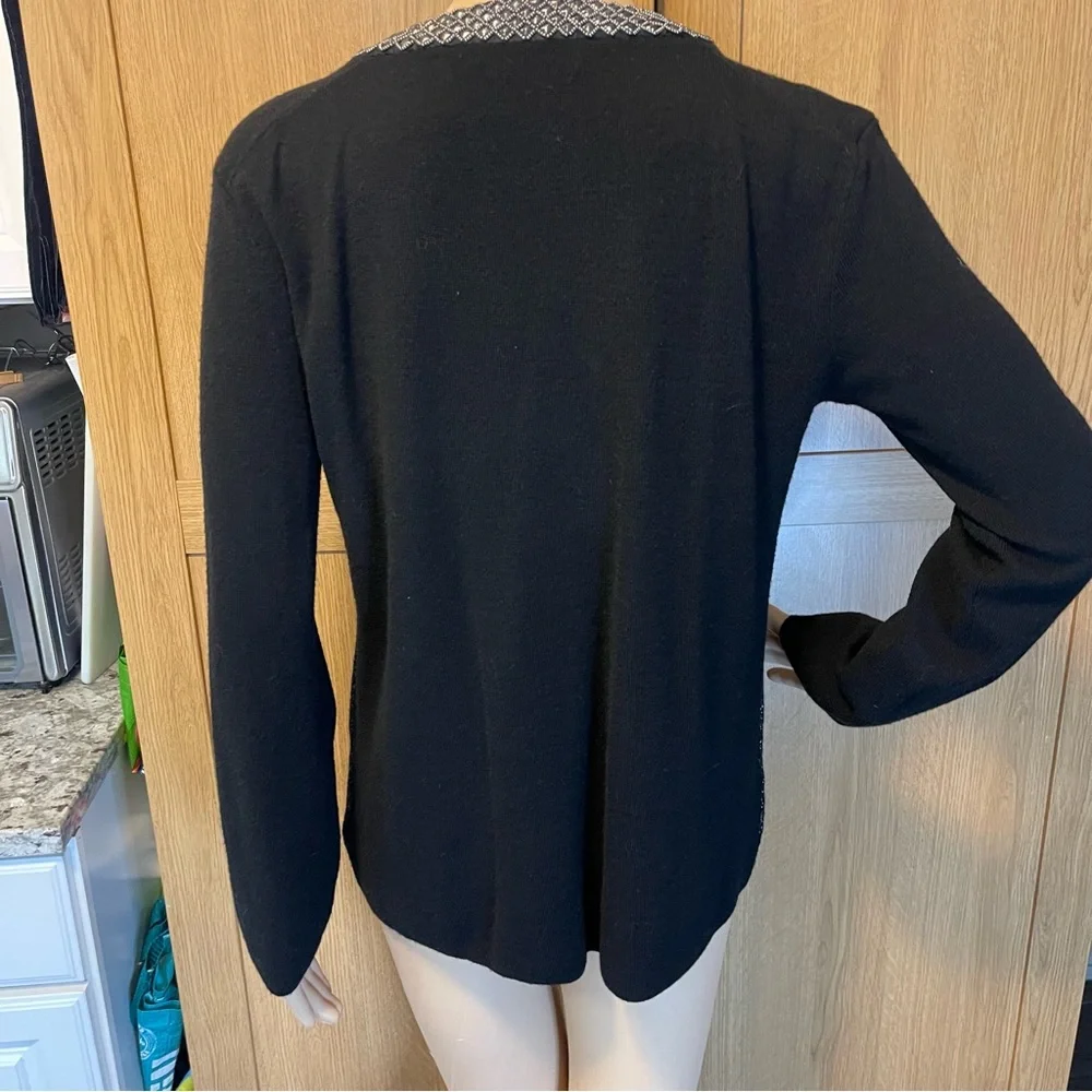 TORY BURCH M black metallic studded sweater merino wool blend